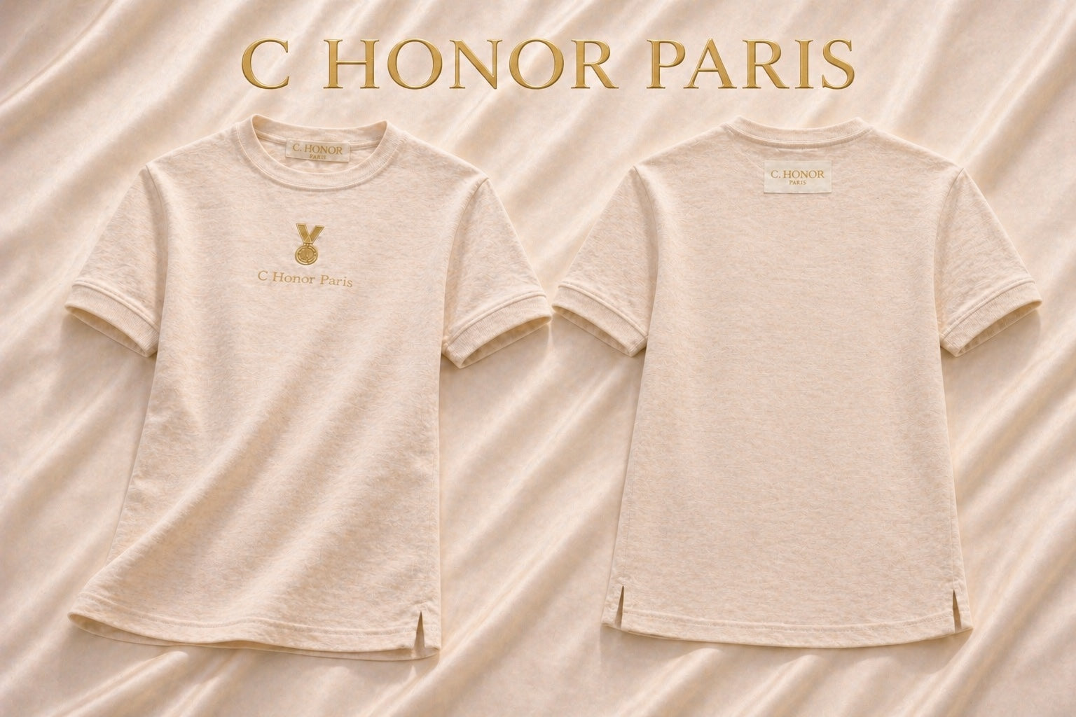C Honor Paris Mallory Crewneck Shirt in beige front and back